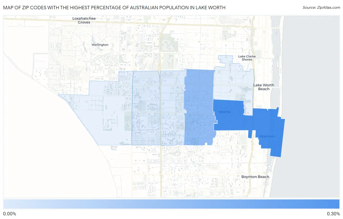 Zip Codes with the Highest Percentage of Australian Population in Lake Worth Map