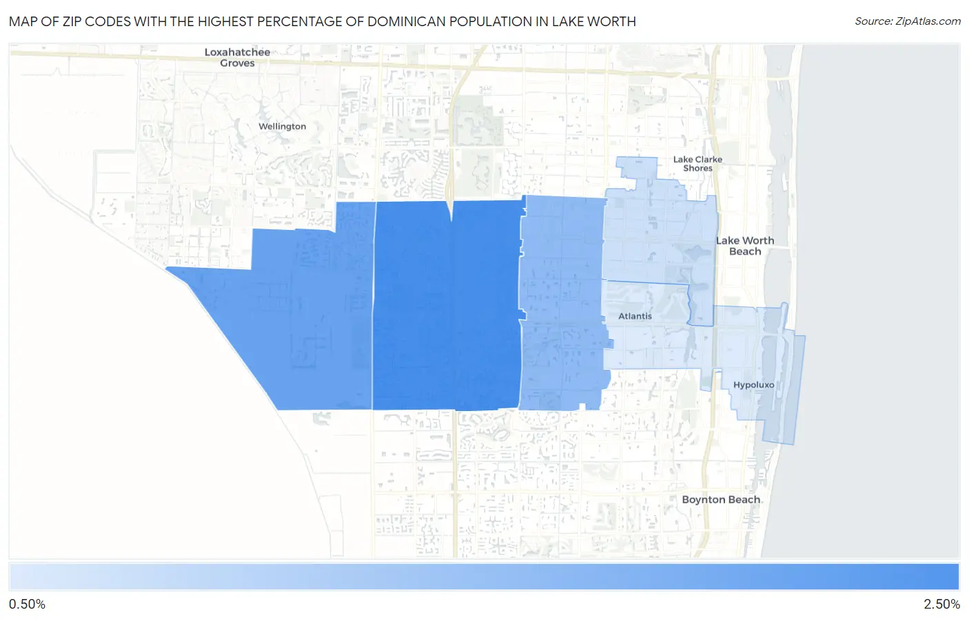 Zip Codes with the Highest Percentage of Dominican Population in Lake Worth Map