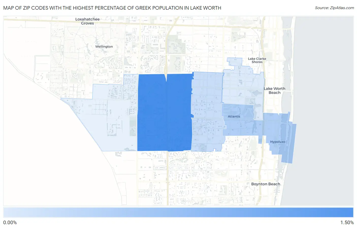 Zip Codes with the Highest Percentage of Greek Population in Lake Worth Map