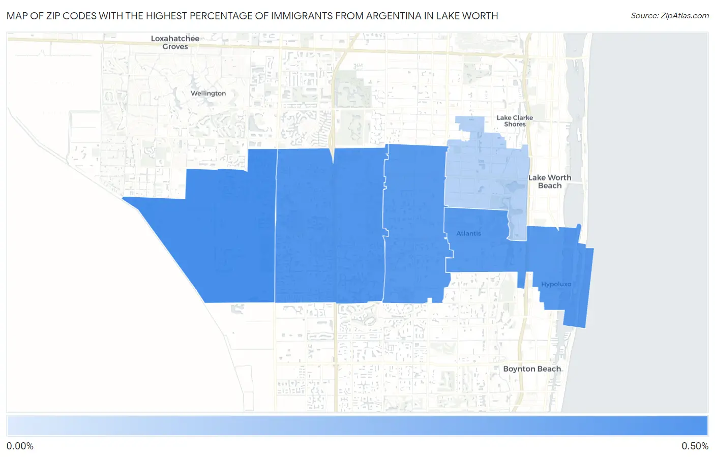 Zip Codes with the Highest Percentage of Immigrants from Argentina in Lake Worth Map
