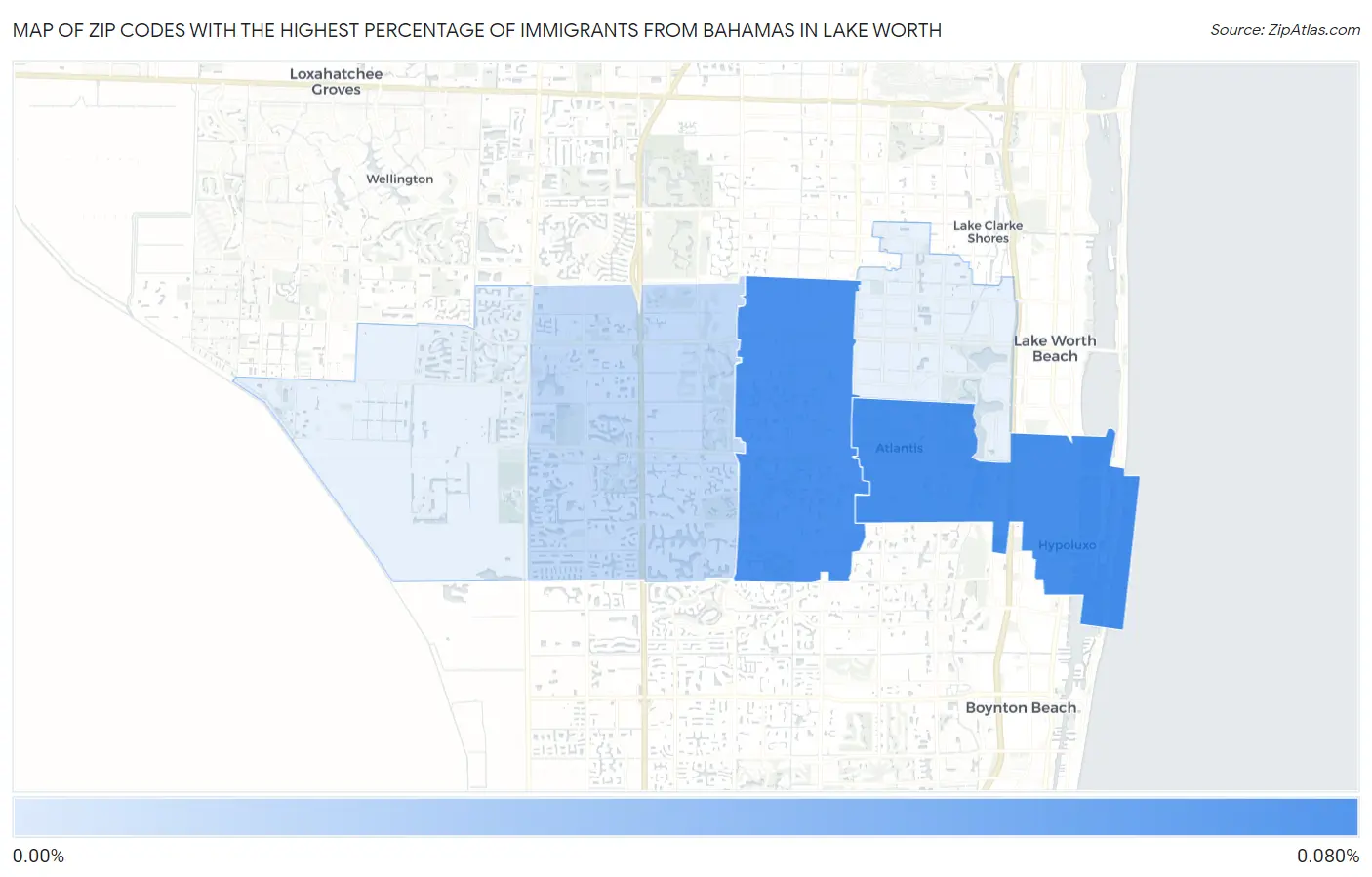 Zip Codes with the Highest Percentage of Immigrants from Bahamas in Lake Worth Map