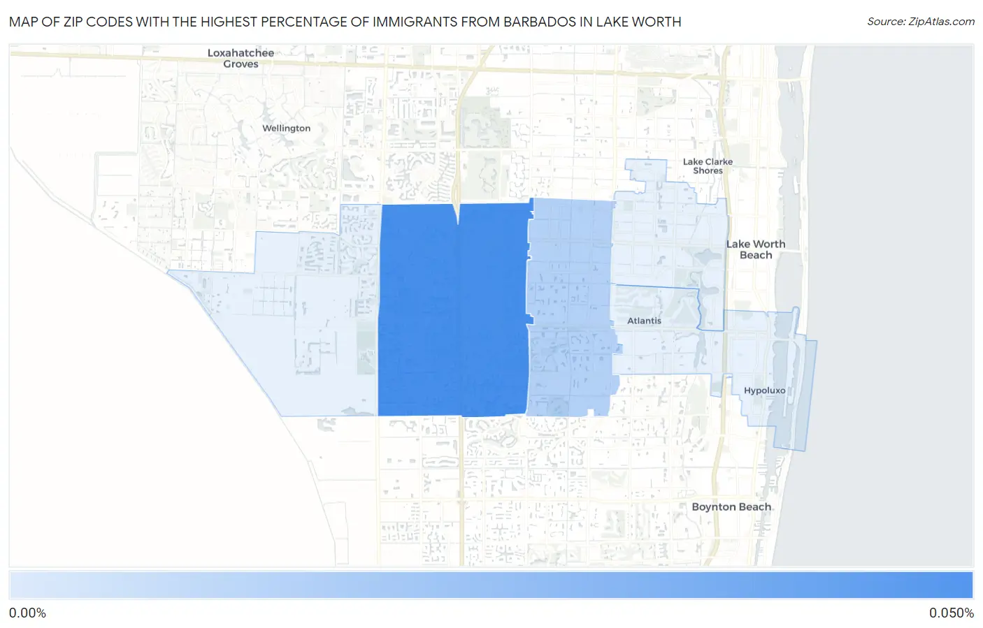 Zip Codes with the Highest Percentage of Immigrants from Barbados in Lake Worth Map