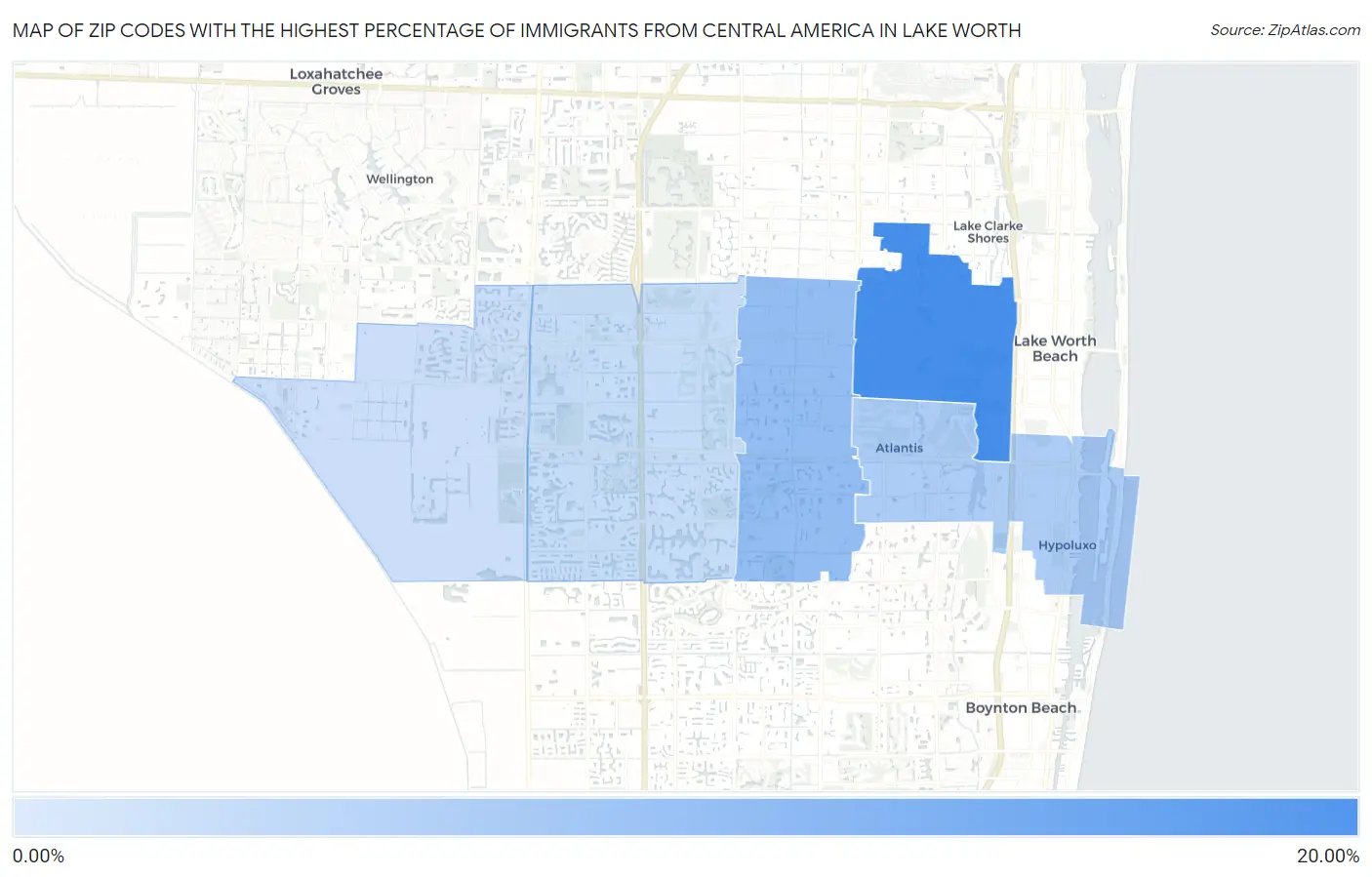 Zip Codes with the Highest Percentage of Immigrants from Central America in Lake Worth Map