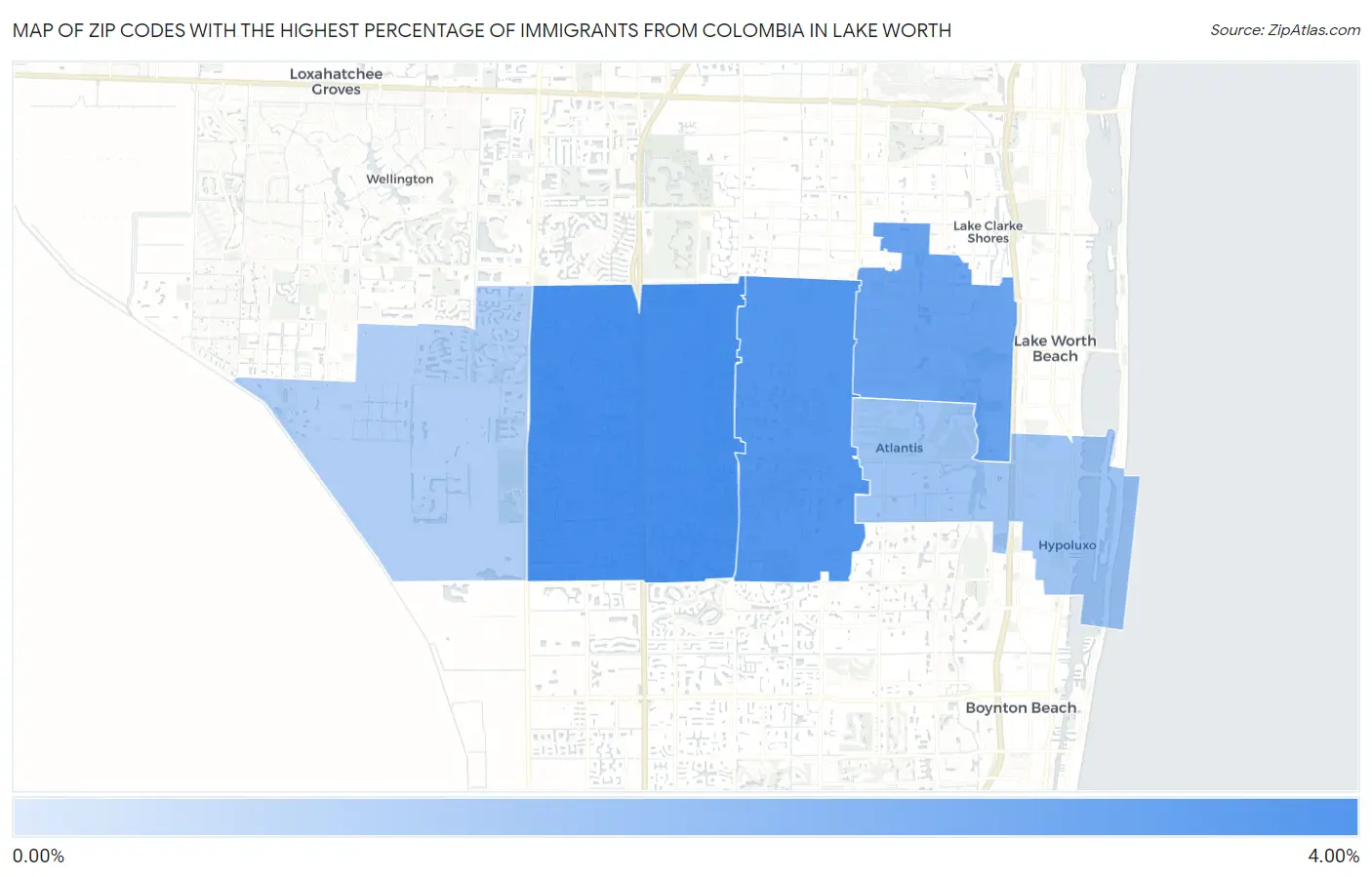 Zip Codes with the Highest Percentage of Immigrants from Colombia in Lake Worth Map