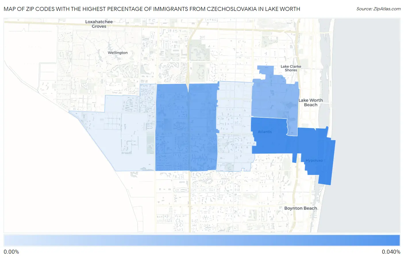 Zip Codes with the Highest Percentage of Immigrants from Czechoslovakia in Lake Worth Map
