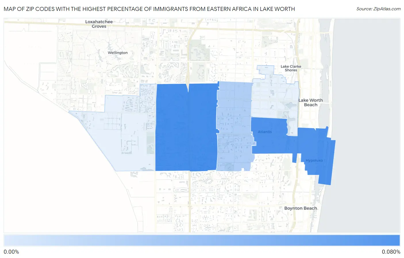Zip Codes with the Highest Percentage of Immigrants from Eastern Africa in Lake Worth Map