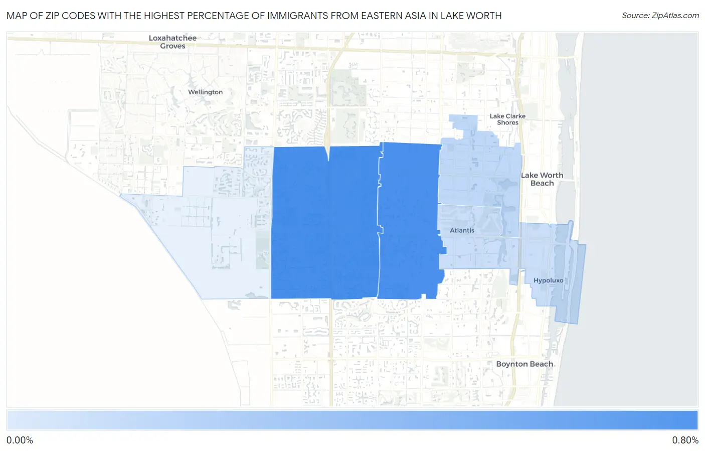Zip Codes with the Highest Percentage of Immigrants from Eastern Asia in Lake Worth Map
