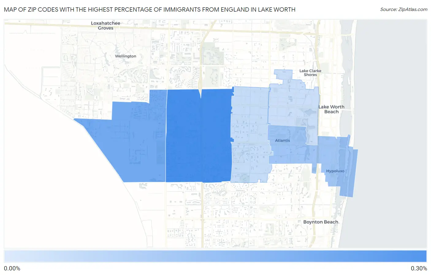 Zip Codes with the Highest Percentage of Immigrants from England in Lake Worth Map