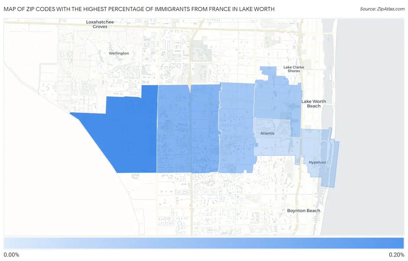 Zip Codes with the Highest Percentage of Immigrants from France in Lake Worth Map