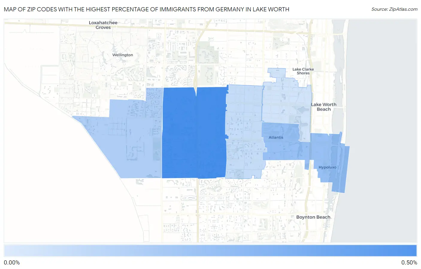 Zip Codes with the Highest Percentage of Immigrants from Germany in Lake Worth Map