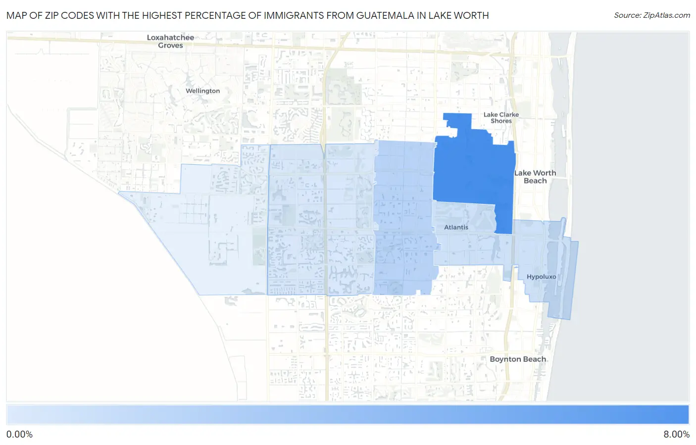 Zip Codes with the Highest Percentage of Immigrants from Guatemala in Lake Worth Map