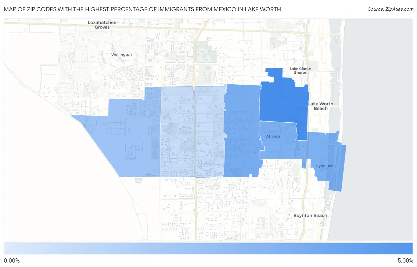 Zip Codes with the Highest Percentage of Immigrants from Mexico in Lake Worth Map