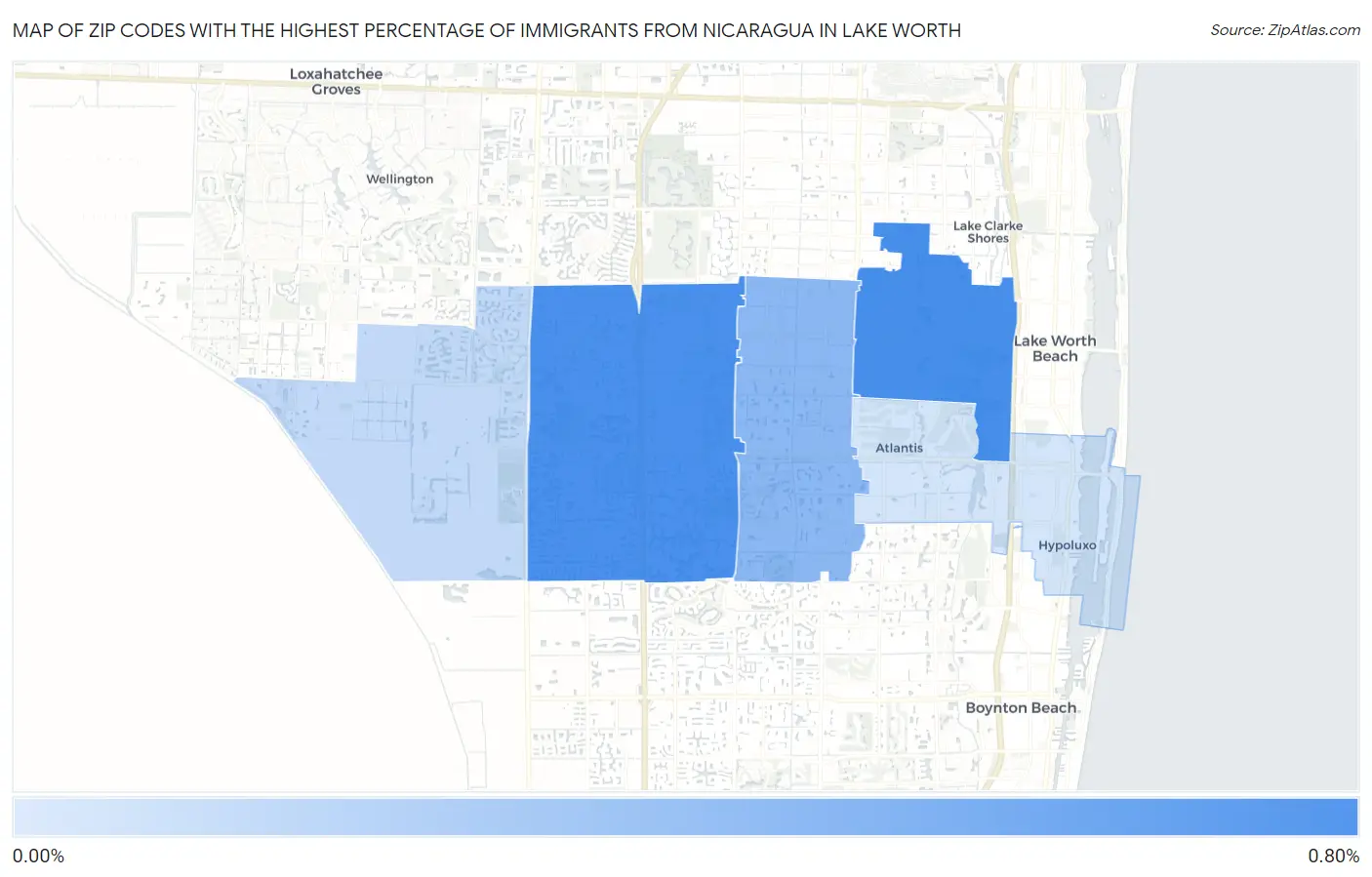 Zip Codes with the Highest Percentage of Immigrants from Nicaragua in Lake Worth Map