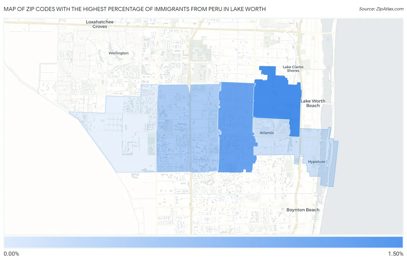 Zip Codes with the Highest Percentage of Immigrants from Peru in Lake Worth Map