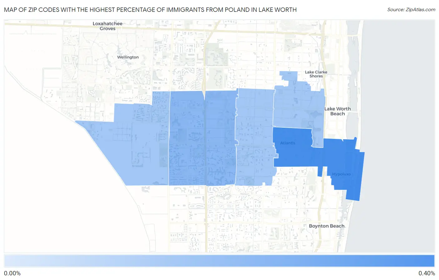 Zip Codes with the Highest Percentage of Immigrants from Poland in Lake Worth Map