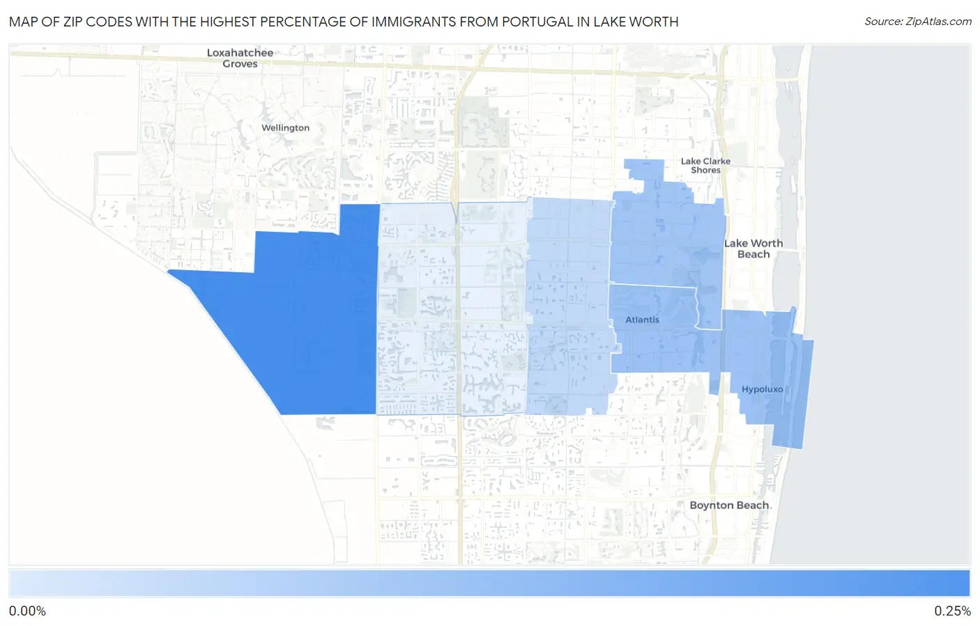 Zip Codes with the Highest Percentage of Immigrants from Portugal in Lake Worth Map