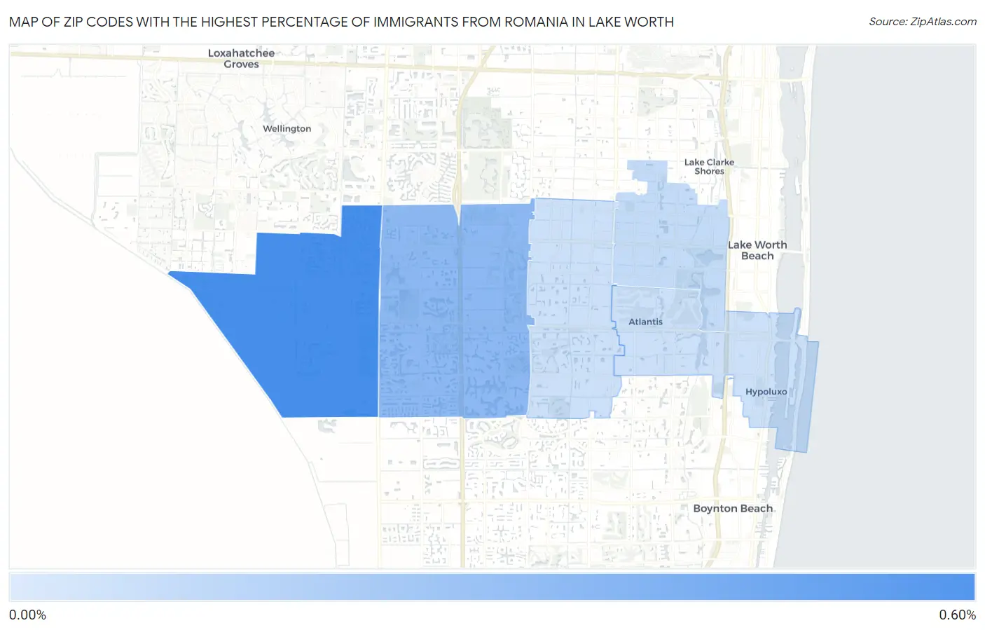 Zip Codes with the Highest Percentage of Immigrants from Romania in Lake Worth Map