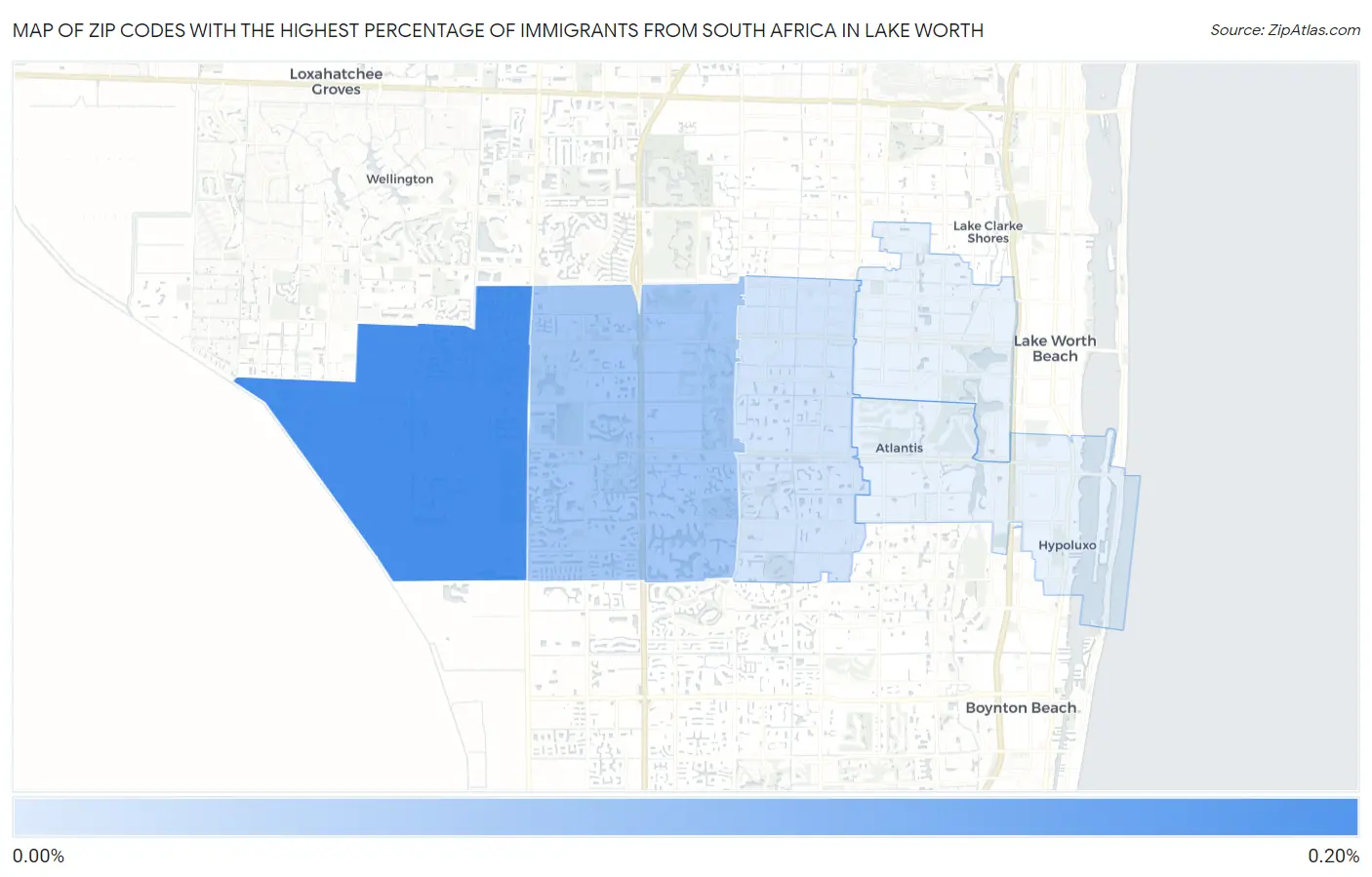 Zip Codes with the Highest Percentage of Immigrants from South Africa in Lake Worth Map