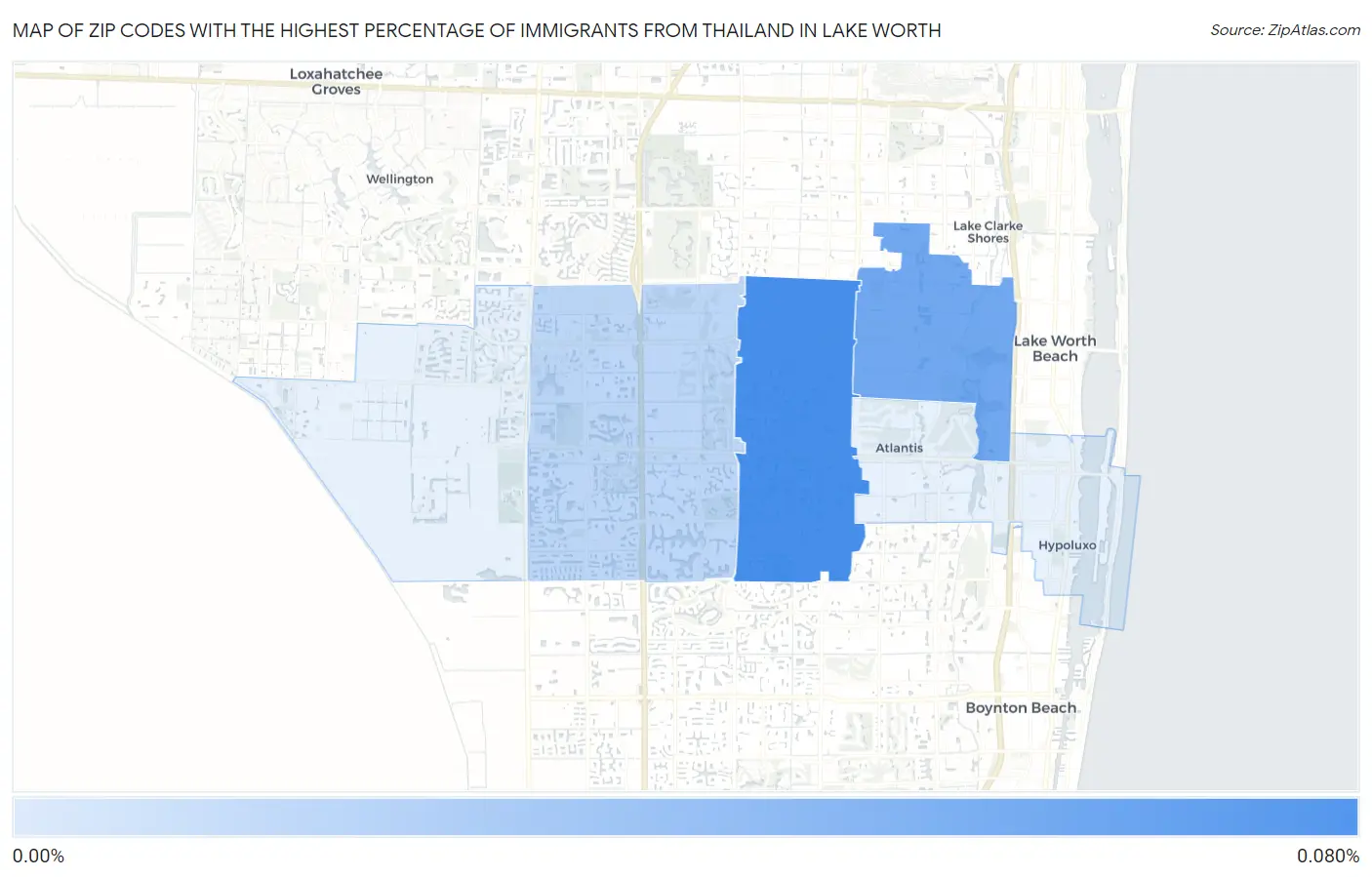 Zip Codes with the Highest Percentage of Immigrants from Thailand in Lake Worth Map
