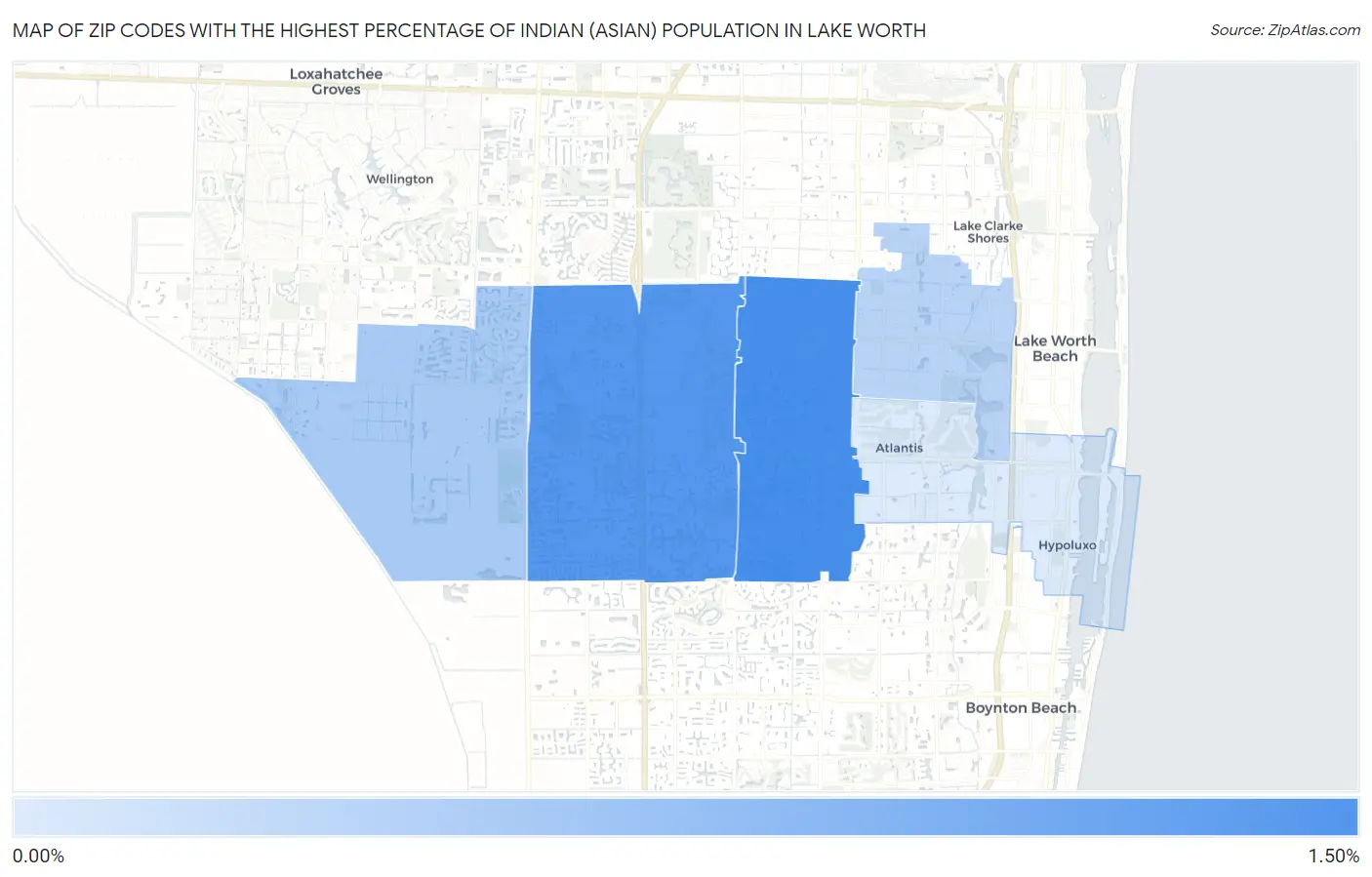 Zip Codes with the Highest Percentage of Indian (Asian) Population in Lake Worth Map