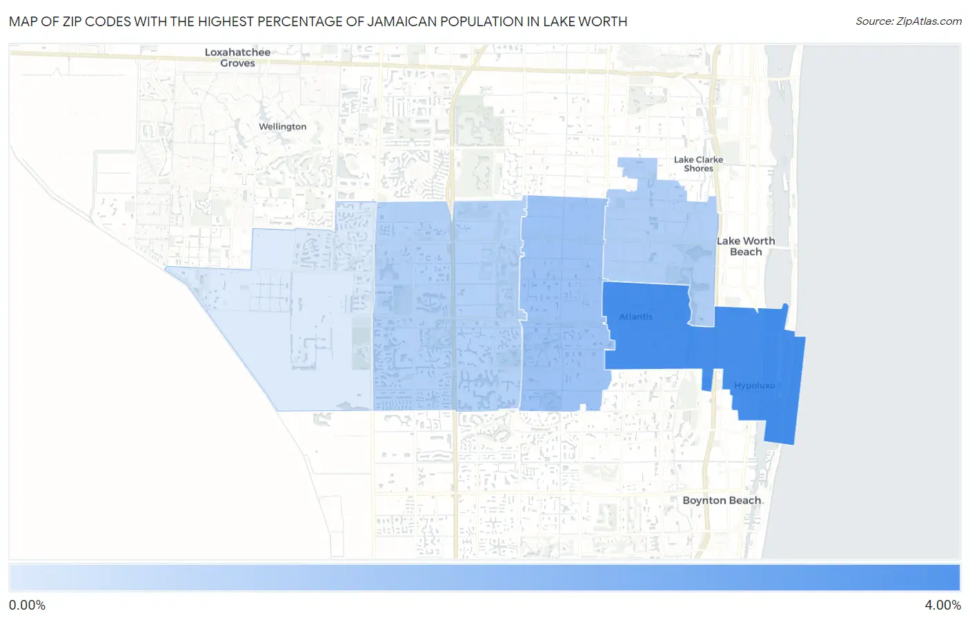 Zip Codes with the Highest Percentage of Jamaican Population in Lake Worth Map