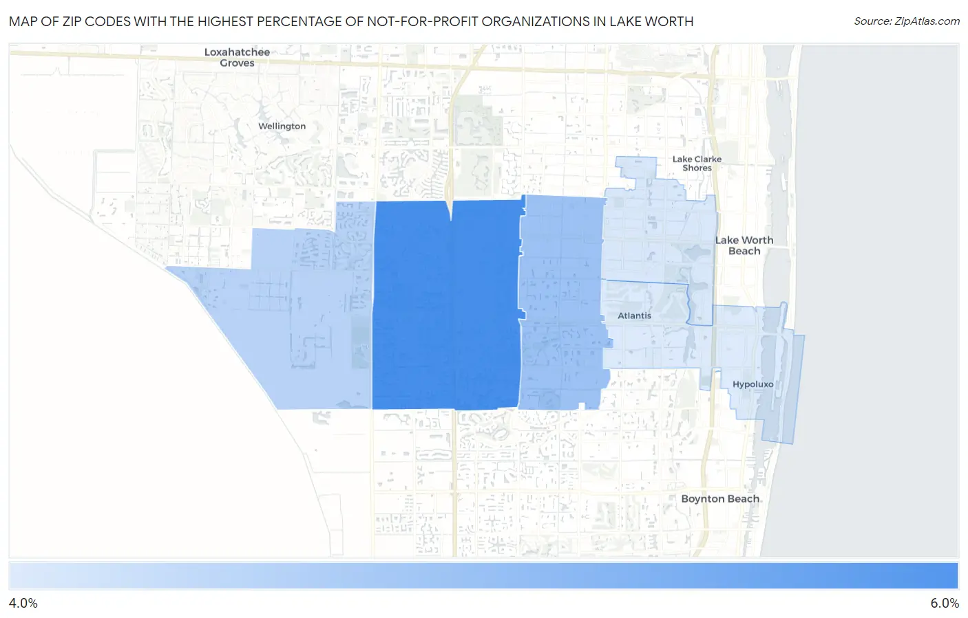 Zip Codes with the Highest Percentage of Not-for-profit Organizations in Lake Worth Map