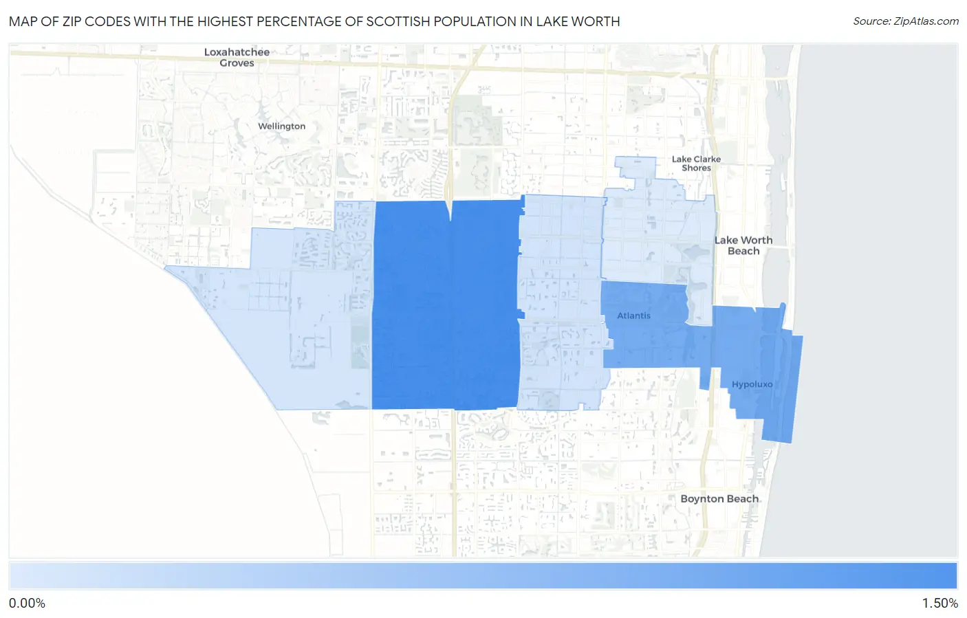 Zip Codes with the Highest Percentage of Scottish Population in Lake Worth Map
