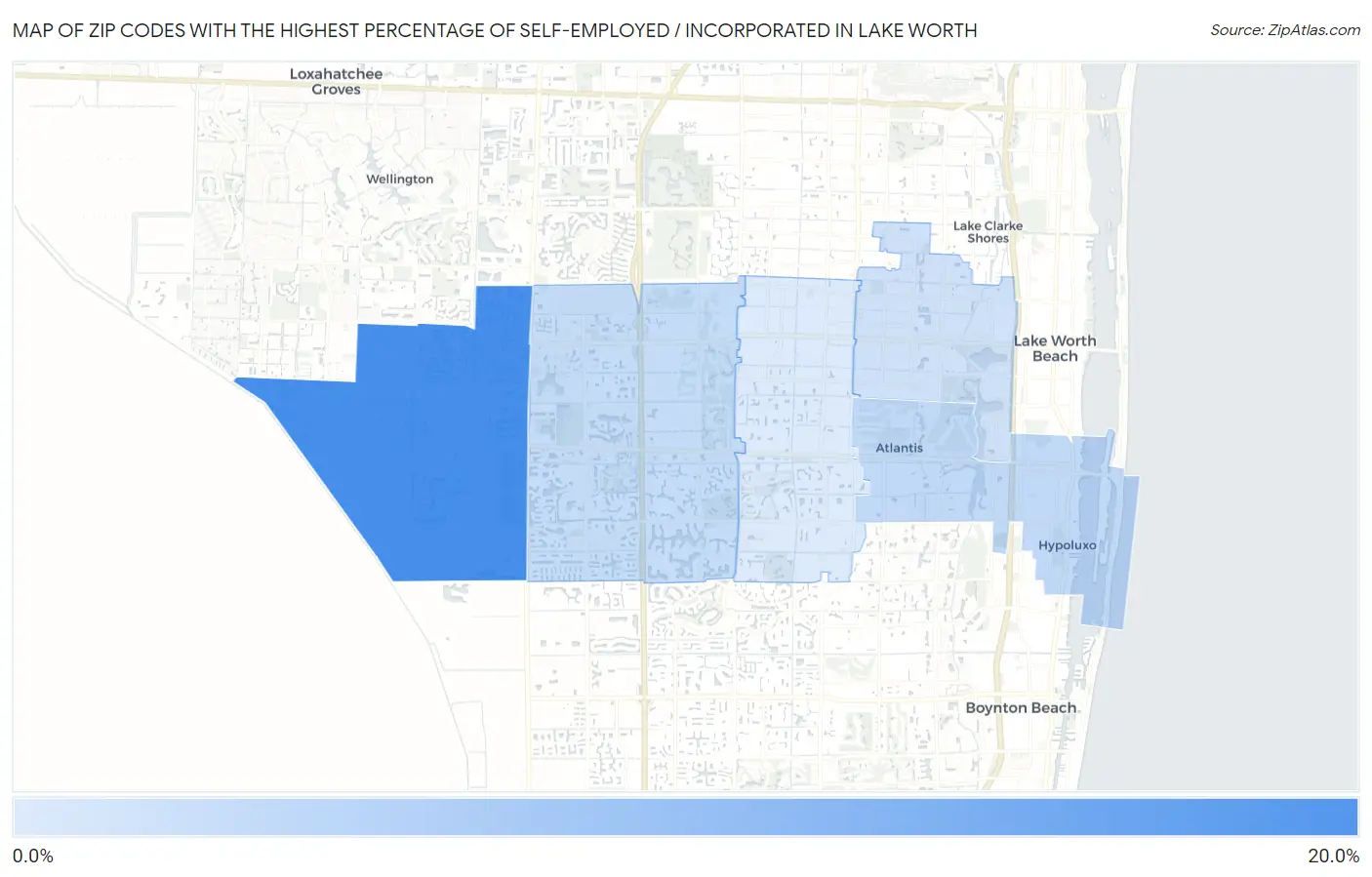 Zip Codes with the Highest Percentage of Self-Employed / Incorporated in Lake Worth Map