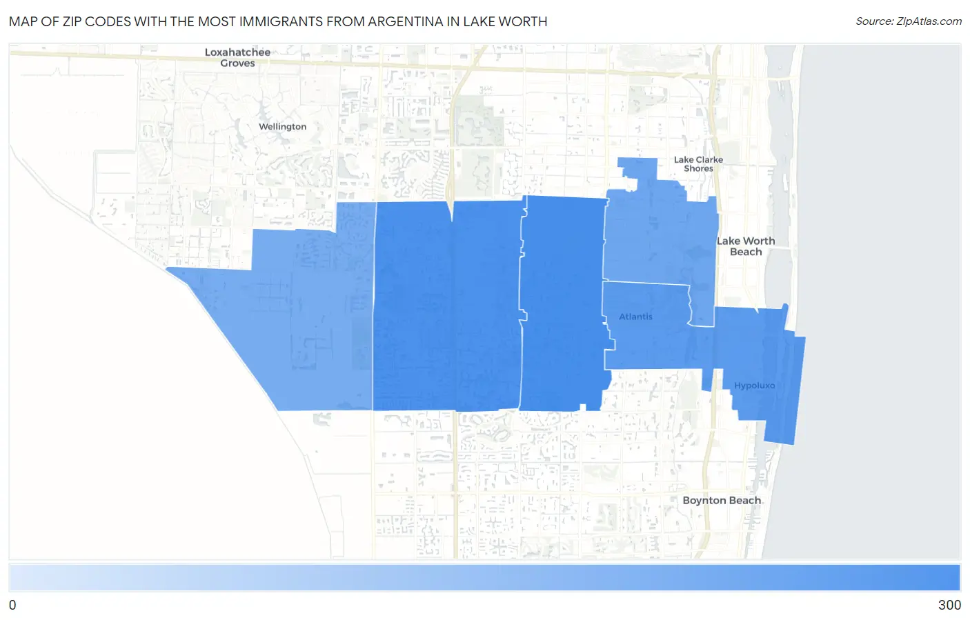Zip Codes with the Most Immigrants from Argentina in Lake Worth Map