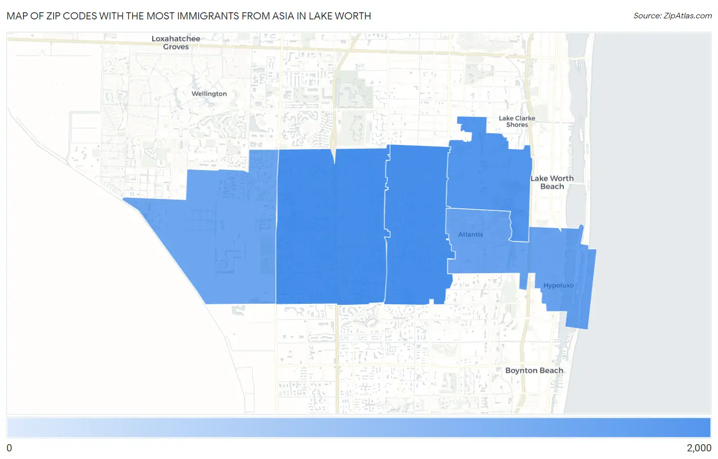Zip Codes with the Most Immigrants from Asia in Lake Worth Map