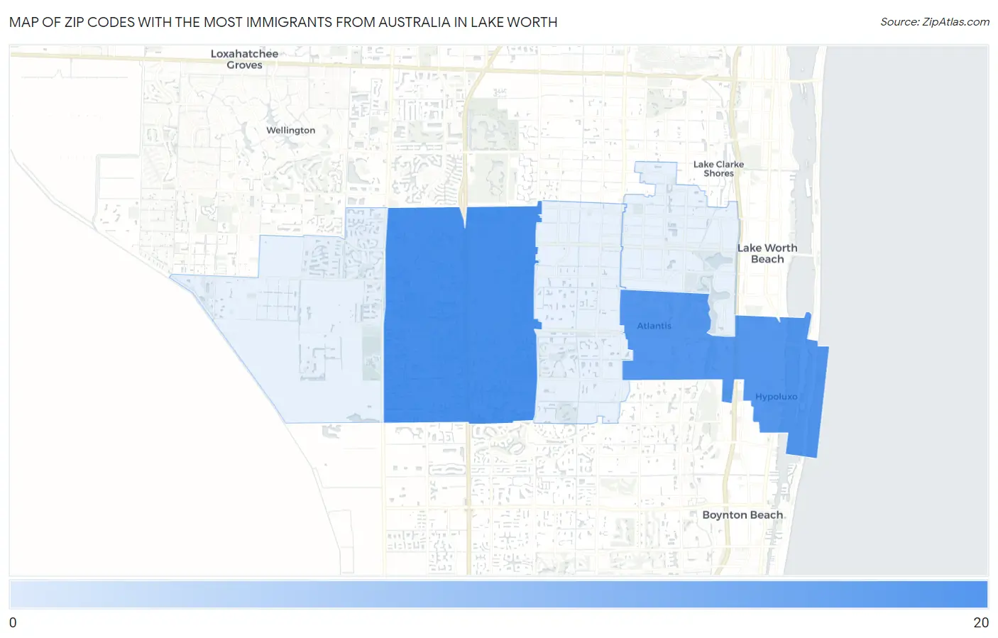 Zip Codes with the Most Immigrants from Australia in Lake Worth Map