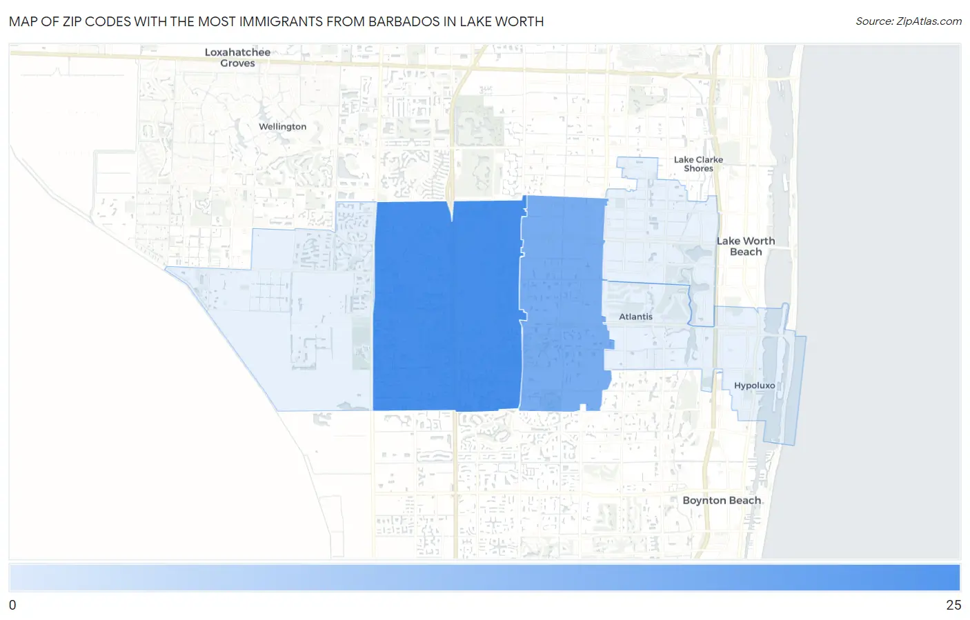 Zip Codes with the Most Immigrants from Barbados in Lake Worth Map
