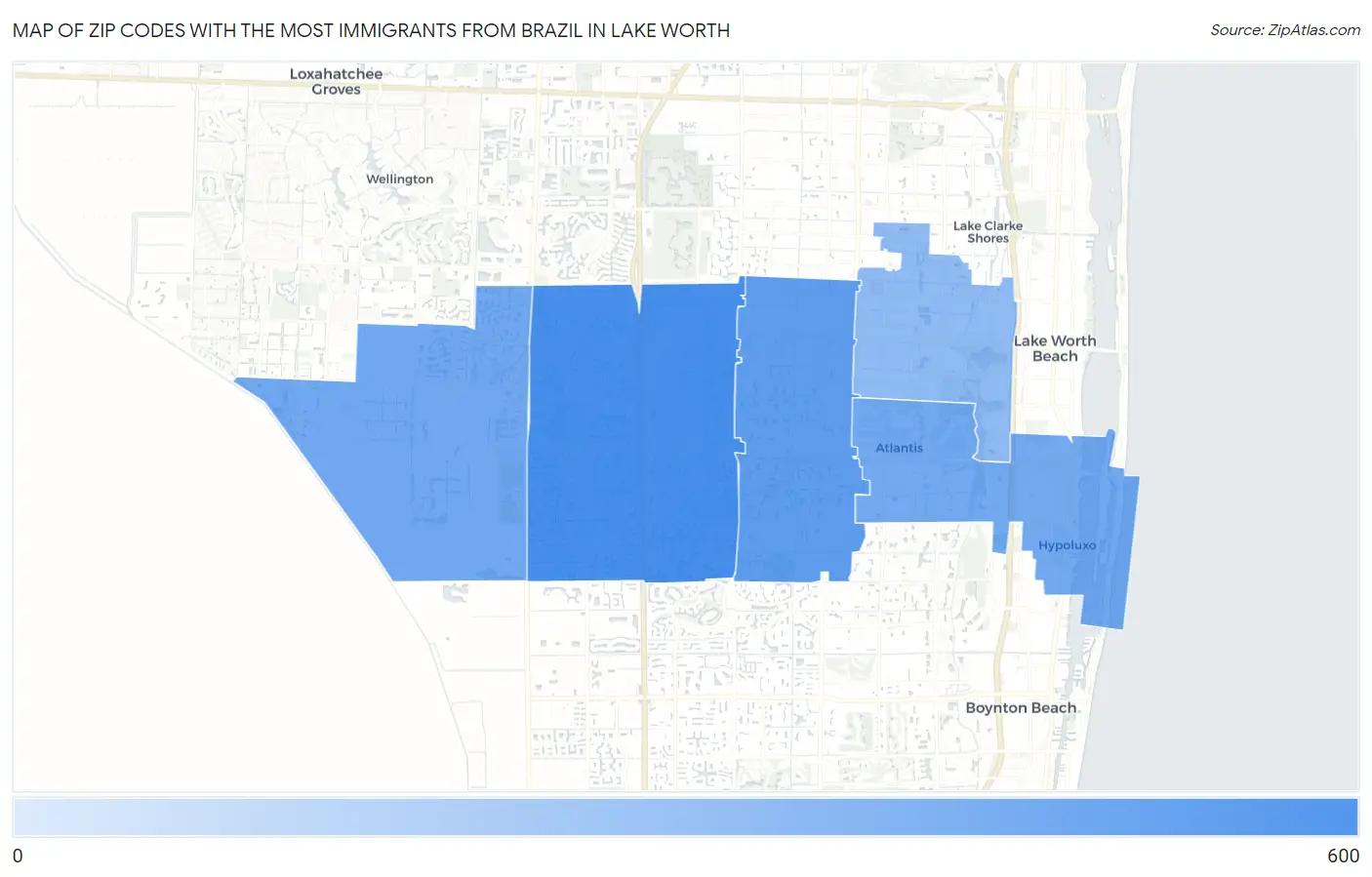 Zip Codes with the Most Immigrants from Brazil in Lake Worth Map