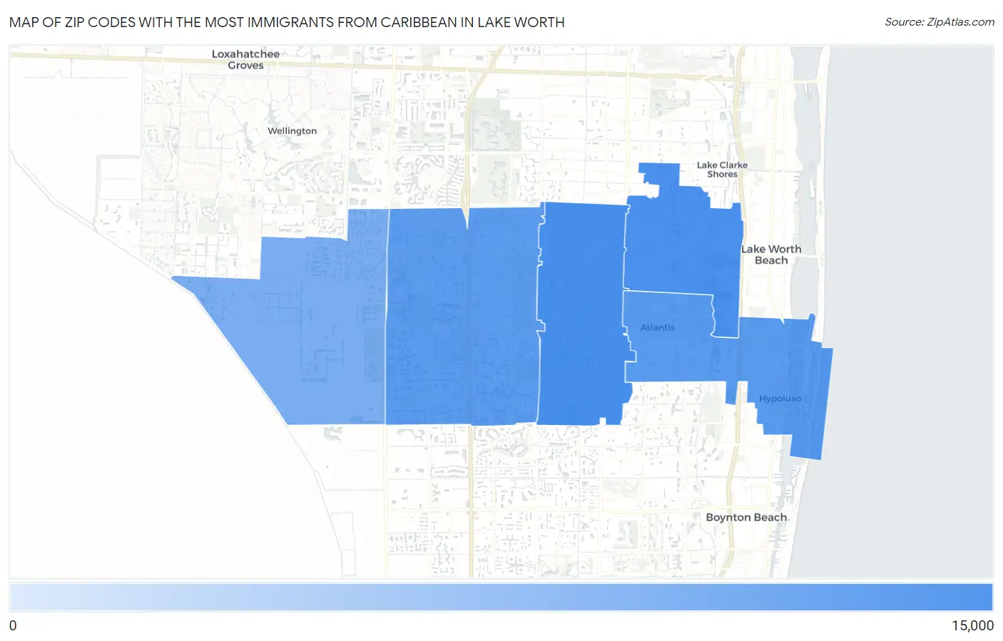 Zip Codes with the Most Immigrants from Caribbean in Lake Worth Map