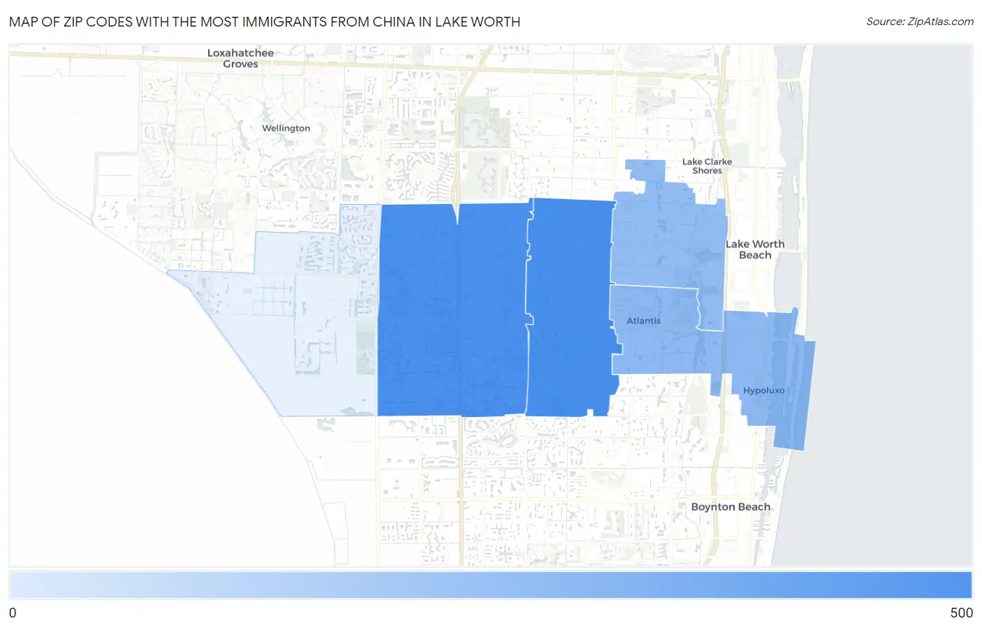 Zip Codes with the Most Immigrants from China in Lake Worth Map