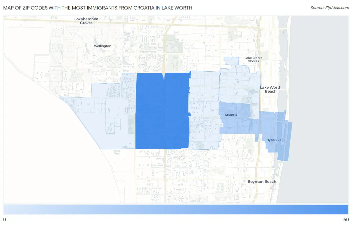 Zip Codes with the Most Immigrants from Croatia in Lake Worth Map