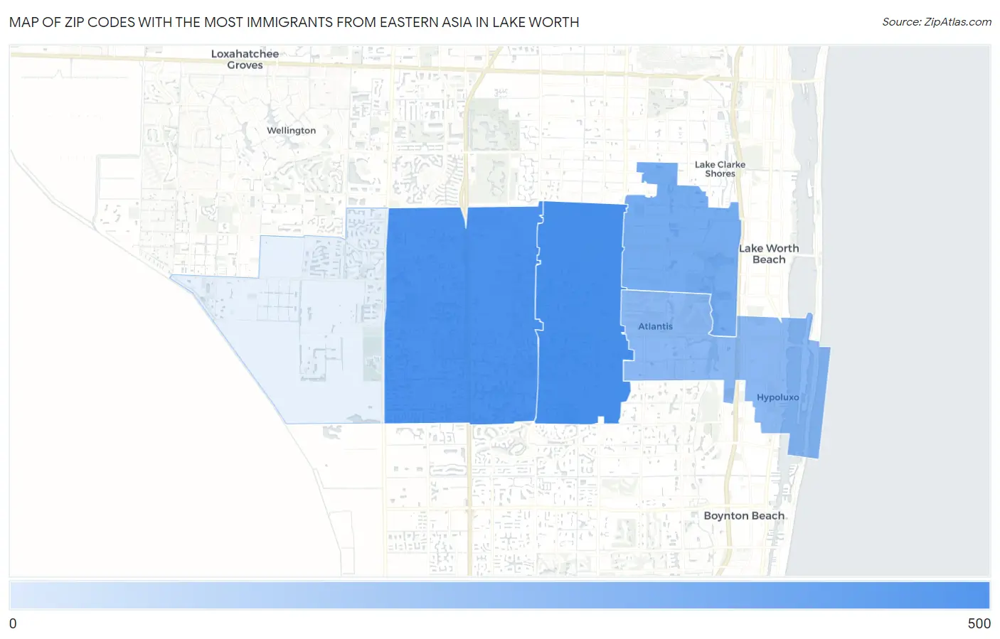 Zip Codes with the Most Immigrants from Eastern Asia in Lake Worth Map
