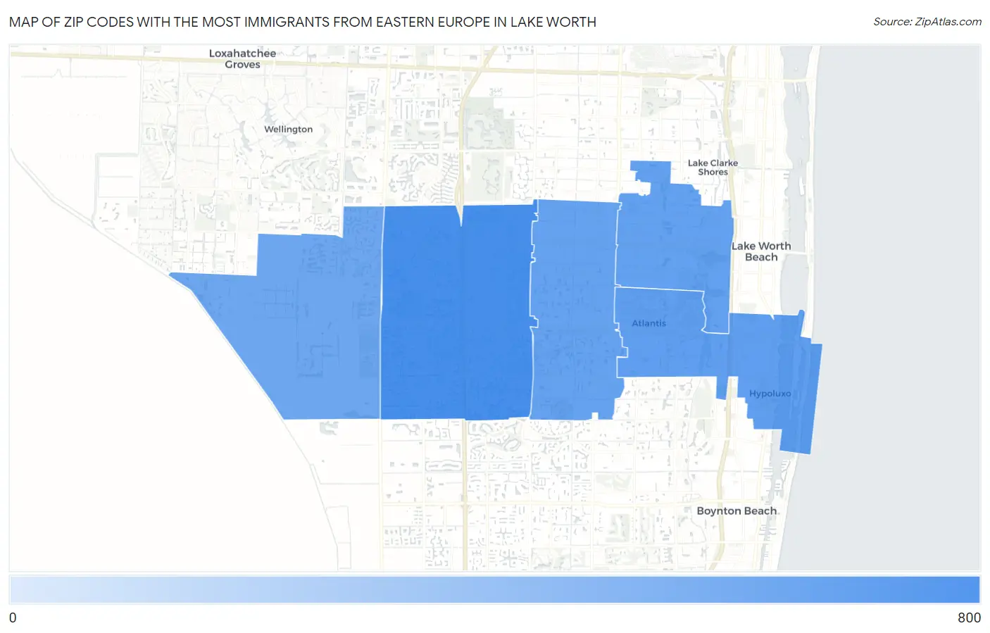 Zip Codes with the Most Immigrants from Eastern Europe in Lake Worth Map