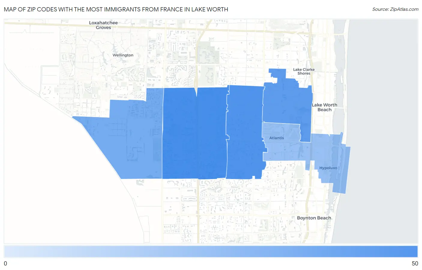 Zip Codes with the Most Immigrants from France in Lake Worth Map
