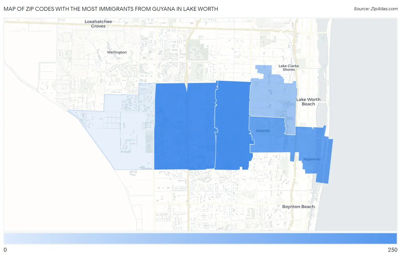 Zip Codes with the Most Immigrants from Guyana in Lake Worth Map