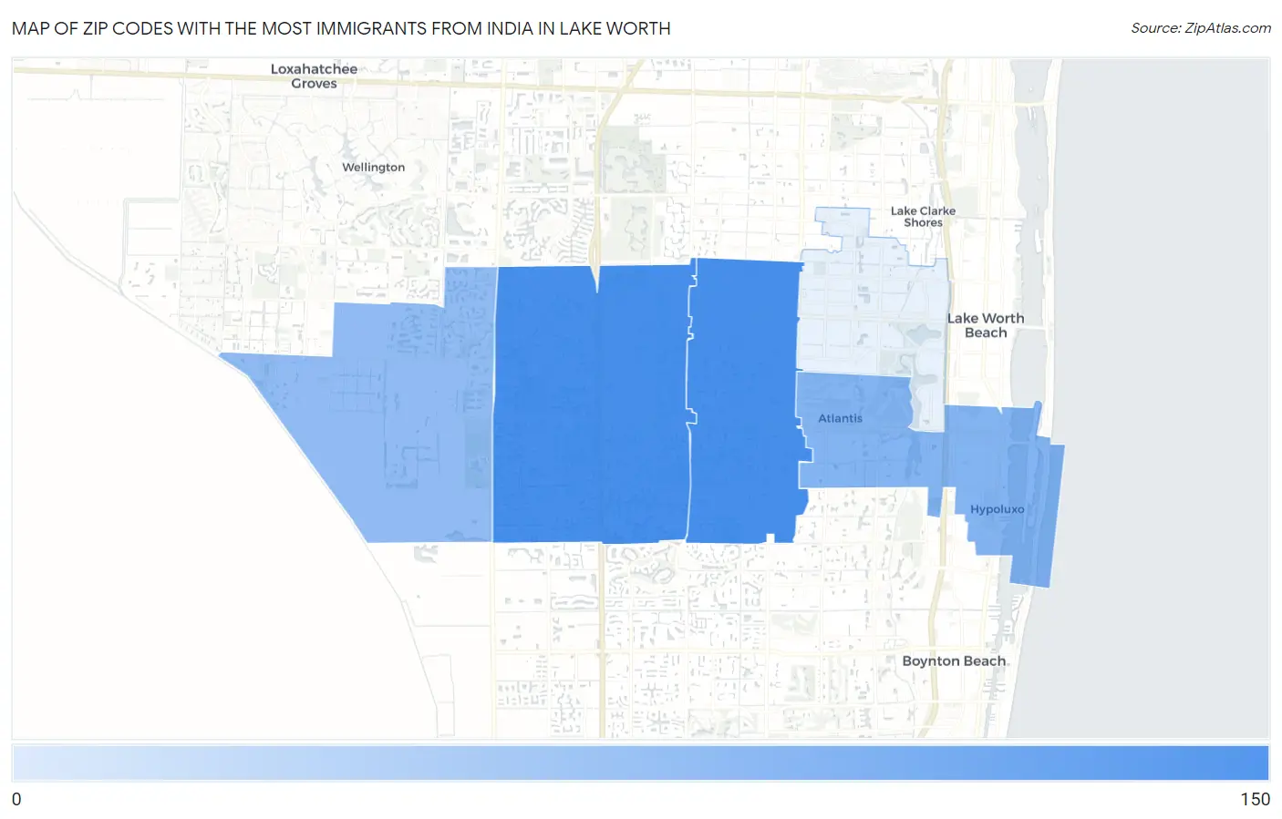 Zip Codes with the Most Immigrants from India in Lake Worth Map