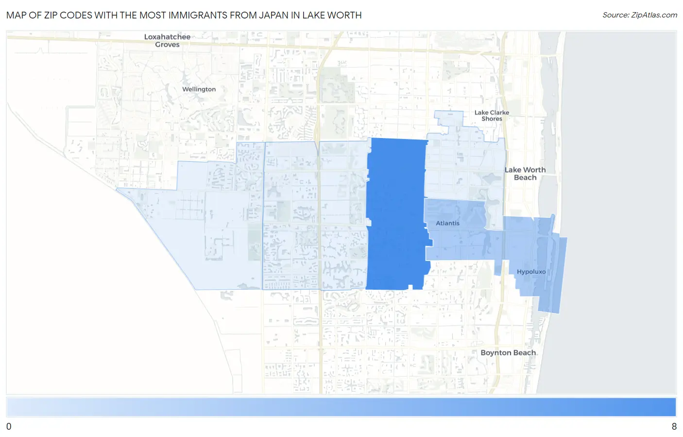 Zip Codes with the Most Immigrants from Japan in Lake Worth Map