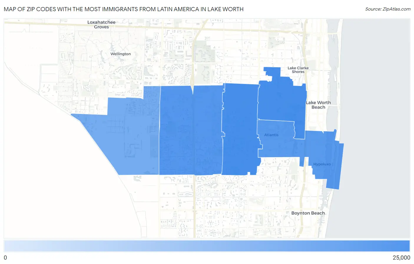 Zip Codes with the Most Immigrants from Latin America in Lake Worth Map