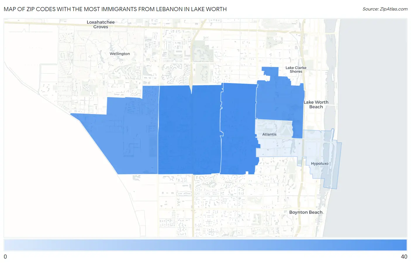 Zip Codes with the Most Immigrants from Lebanon in Lake Worth Map