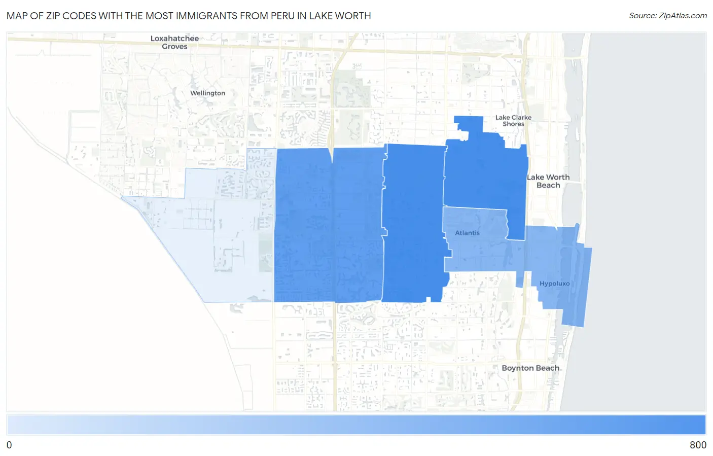 Zip Codes with the Most Immigrants from Peru in Lake Worth Map