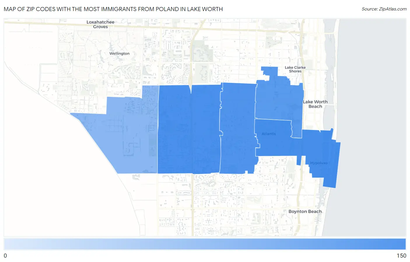 Zip Codes with the Most Immigrants from Poland in Lake Worth Map