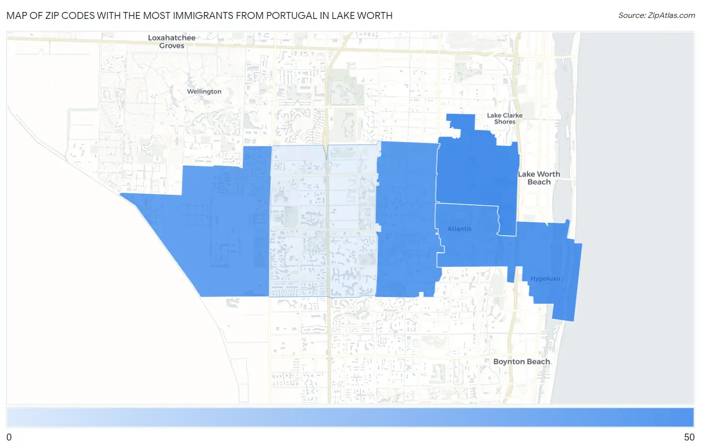 Zip Codes with the Most Immigrants from Portugal in Lake Worth Map