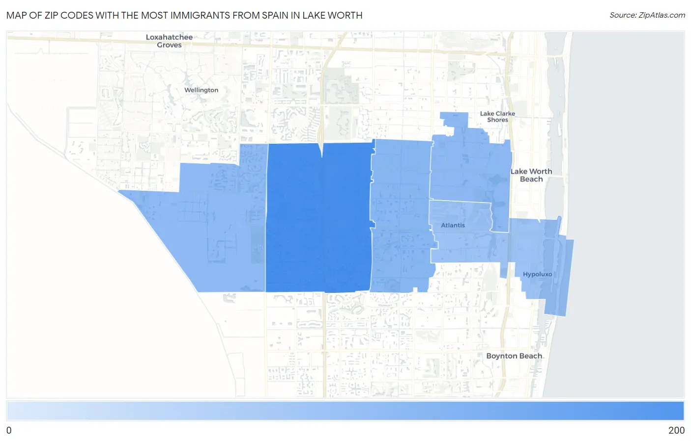 Zip Codes with the Most Immigrants from Spain in Lake Worth Map