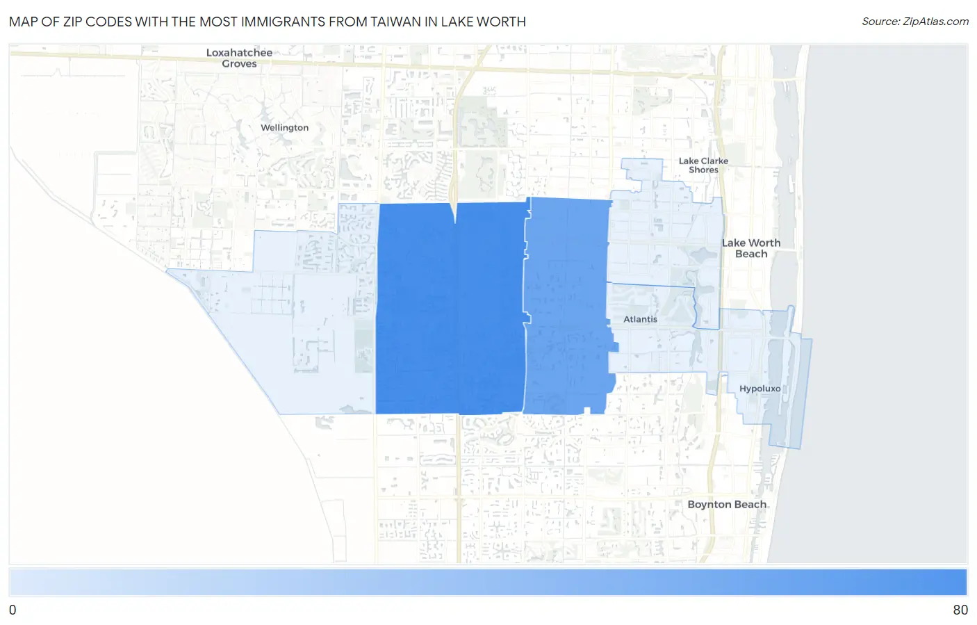 Zip Codes with the Most Immigrants from Taiwan in Lake Worth Map