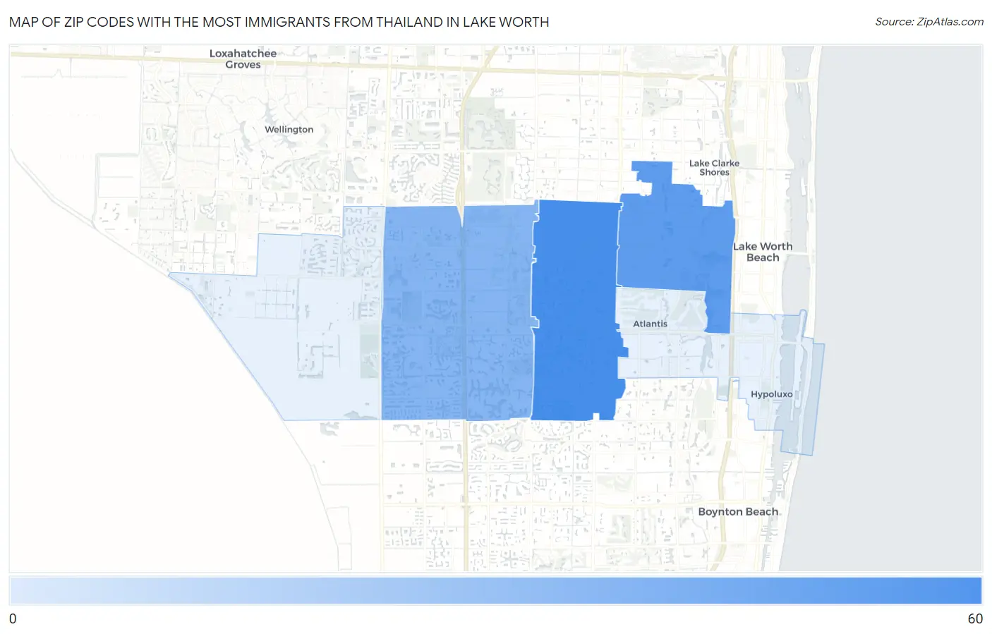 Zip Codes with the Most Immigrants from Thailand in Lake Worth Map